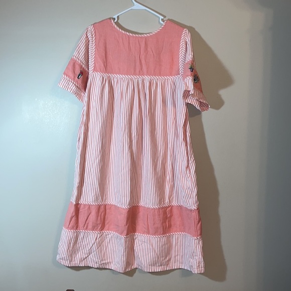 Vintage 80s Striped Flowerpot Smock Dress - Picture 2 of 5